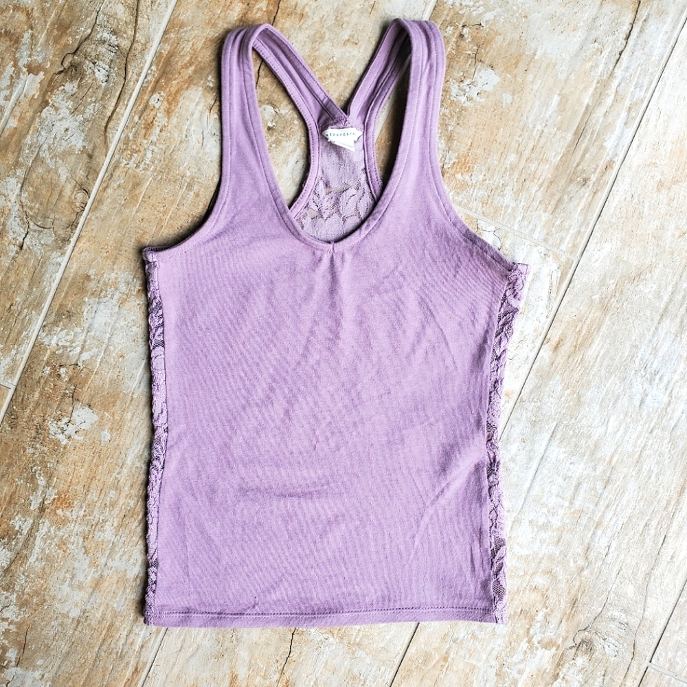 Aeropostale Purple Floral Lace See-Through Back Tank Top